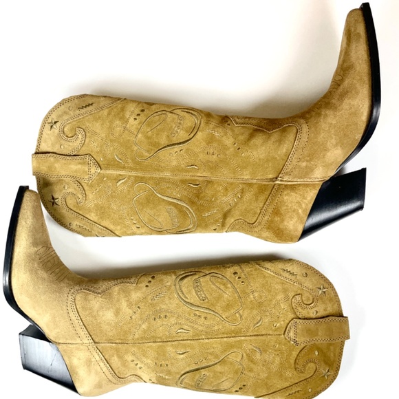 Zara Embroidered Taupe/Tan Suede 15.5” Pull-On Boots, Size 7.5 - Picture 5 of 15